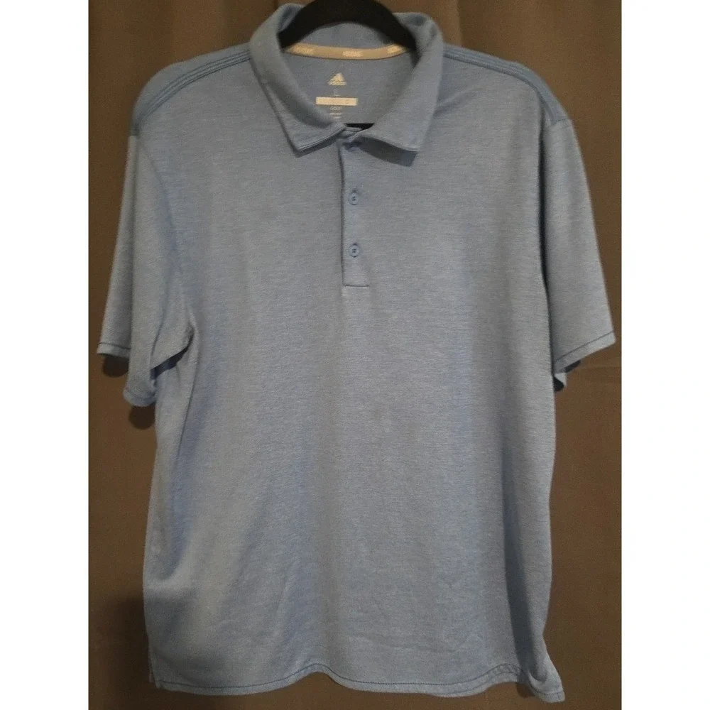 Adidas Golf Polo Shirt, Blue Heathered Short Sleeve Performance Top, Men's Large